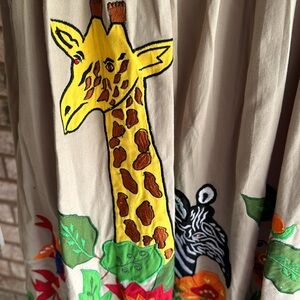 Vintage Embroidered Animals Giraffe Zebra House Dress S Tiger Safari Birds